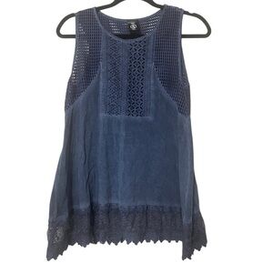 Navy Lace Embroidery Sleeveless Top